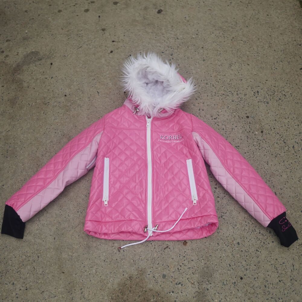Snow Sugar Korbel Pink Quilted Ski Jacket M Fur Hood Champagne Promo Rare Y2K